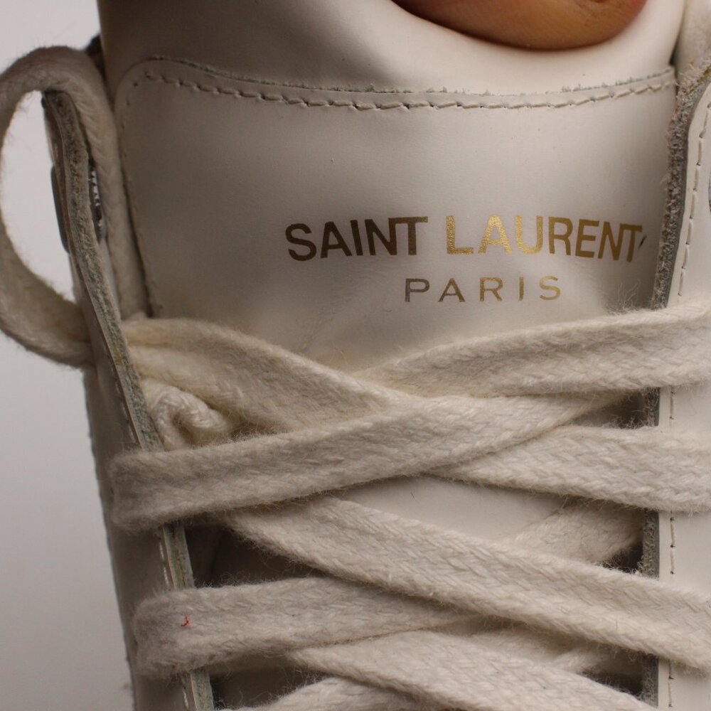 Saint Laurent Paris Love Women's EU 39 Mid Top Sneakers White Leather Glitter - Picture 11 of 13
